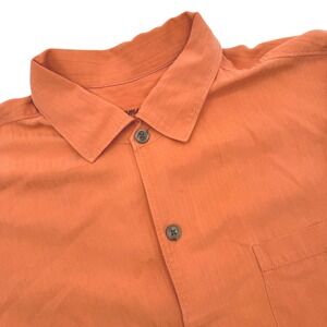 Tommy Bahama Men Large Burnt Orange Silk Blend Tonal Stripe Short Sleeve Shirt